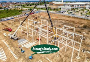 this is an image of a self storage site where self storage developers are overseeing the construction of a new self storage facility.