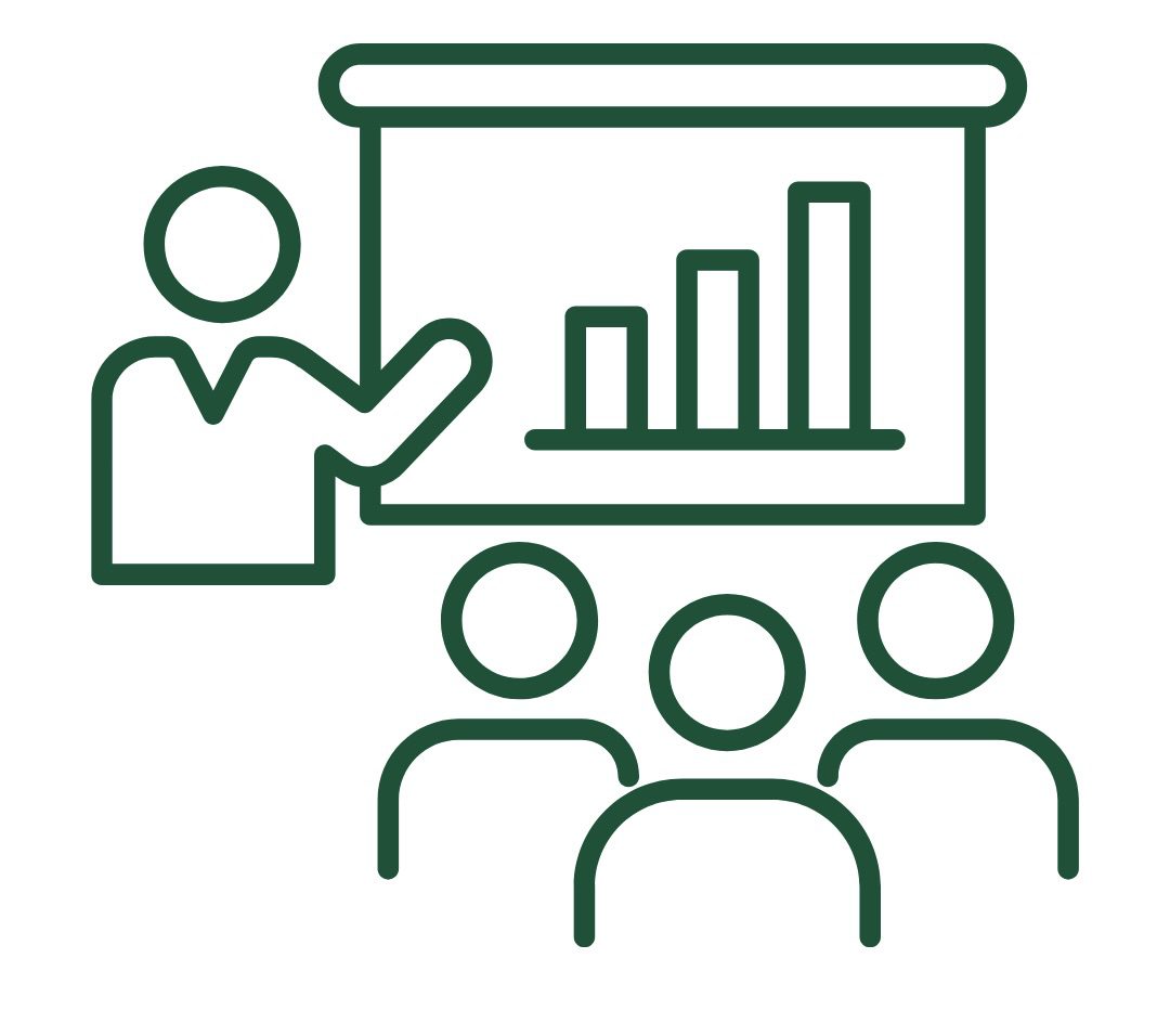 One person displaying a bar graph to 3 other people